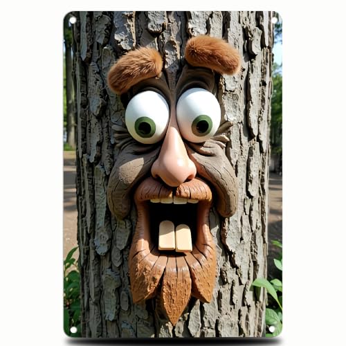 8x12 Inch Tree Face Metal Sign - color: The surprised tree face