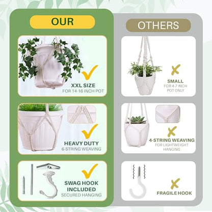 Giant XXL 55 Inches Macrame Planter Hanger Large for 15 inch Pot - color: Black