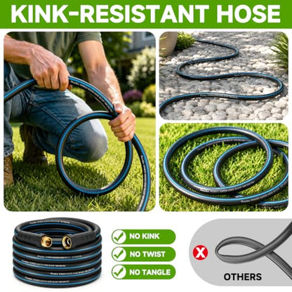 75FT 5/8" Heavy Duty Garden Hose, NON-EXPANDABLE Flexible Water Hose, No Kink - size: 75ft