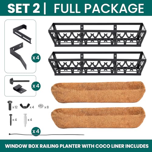 2-Pack 24IN Window Box Railing Hanging Planter Coco Liner Basket, S3 - color: 2pcs - 24in Style 1