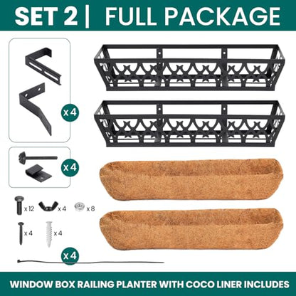 2-Pack 24IN Window Box Railing Hanging Planter Coco Liner Basket, S3 - color: 2pcs - 24in Style 1