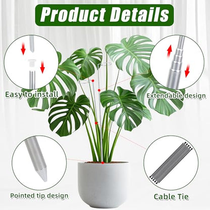 5 Pack Extendable Metal Plant Stakes, 7-24.5IN Adjustable Monstera Supports