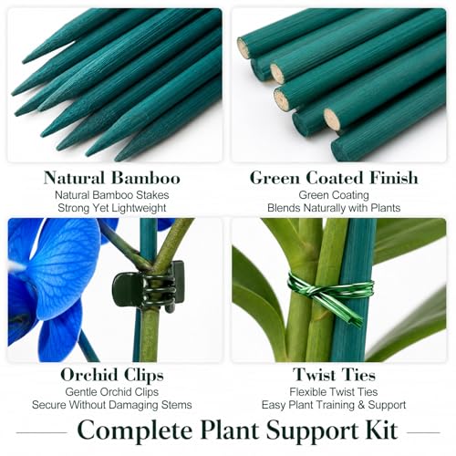 Jetec 110 Pcs 15 Inch Plant Support Kit for Small Orchids, Stakes, Clips
