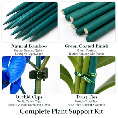 Jetec 110 Pcs 15 Inch Plant Support Kit for Small Orchids, Stakes, Clips