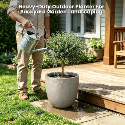 Kante Weathered Concrete Planter 18" Dia All-Weather Round Large Pot - color: Buff Concrete, size: 18"d