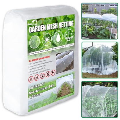 SnugNiture Garden Netting, Ultra Fine Mesh, 10x50FT, White, Easy to Install - size: 10X50FT