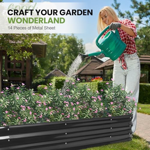 G GOOD GAIN Raised Garden Beds Outdoor, 5-in-1 Modular Metal Planter, Grey - color: Gray, size: 8x3x1ft(1pcs)