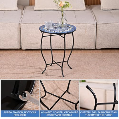 Round Side Table, 17“ H Easy Assembly Weather Resistant Metal Accent Table - color: Blue