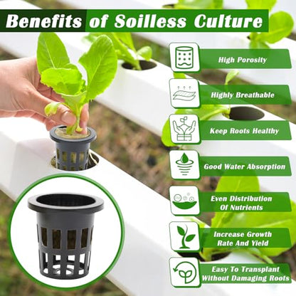 50 PCS 1" Rockwool Cubes & 50 PCS 1.5" Net Cups for Hydroponics - color: Black