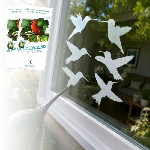 UV Reflective Window Bird Stickers, 12 Pcs Hummingbird Anti Collision Decals on 2 Sheets for Glass Doors and Windows - color: Reflective-12 Pcs