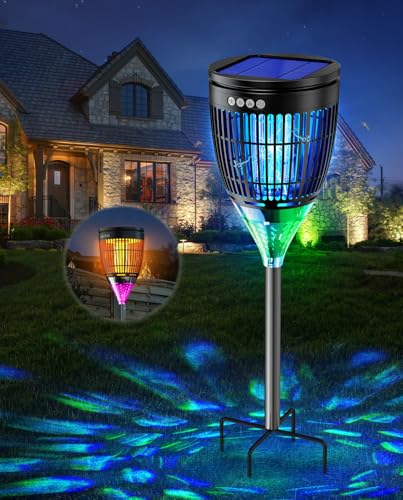 Solar Bug Zapper Outdoor, Mosquito Zapper with Flame & Projector Light - color: Black