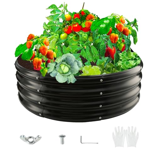 36-Inch Round Galvanized Steel Fire Ring/Fir Pit for Outdoor,Durable Round Galvanized Steel Raised Garden Bed for Planting- 3×3×1FT,0.8MM Thick (36 ins Diameter x 12 ins high, Black) - color: Black, size: 36 inches diameter x 12 inches high