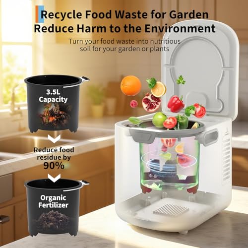 3.5L Electric Composter Countertop, Smart Kitchen Food Waste Compost Bin with 3 Modes, Auto Cleaning, LED Display, Low Noise, Odorless Compost Machine Converts Waste to Fertilizer - style: 3.5 L