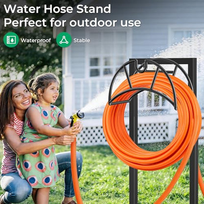 TomCare Garden Hose Holder, 4 Spikes Hose Stand for 160FT Outdoor Hose - color: Deep Black