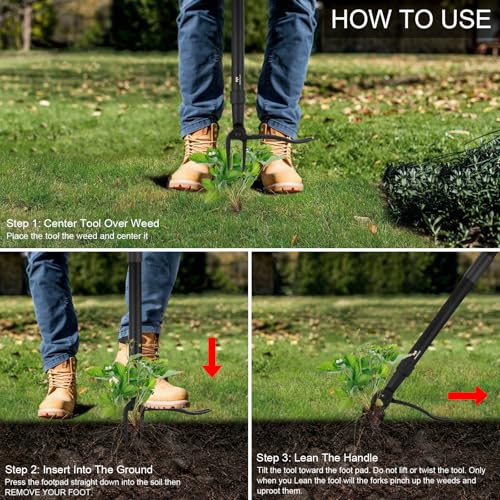 Weed Puller Tool - Stand Up Heavy Duty Weeding Tool with 47.8'' Long Handle, Foot Platform Design & 4-Claw Steel Head Design - Easily Remove Weeds Without Bending, Pulling, or Kneeling