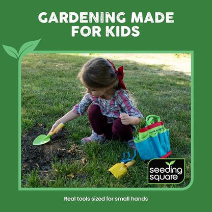 Kids Garden Tool Set with Trowel, Shovel, Rake, Watering Can & Tote Bag Kit