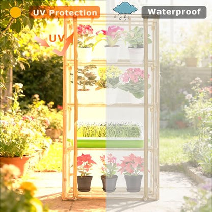 Purlyu Mini Greenhouse for Indoor Outdoor, Small Plastic Plant Green House 4-Tier Rack Stand Portable Greenhouses with Durable PE Cover for Seedling, 2.5x1.6x5.2 FT - style: Steel Frame+PE cover(white)