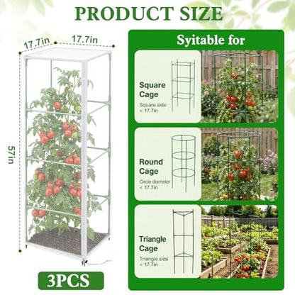 3 Pcs 57"X17.7"X17.7" Square Tomato Netting with Zipper, Insect Cover - size: Square-3PCS