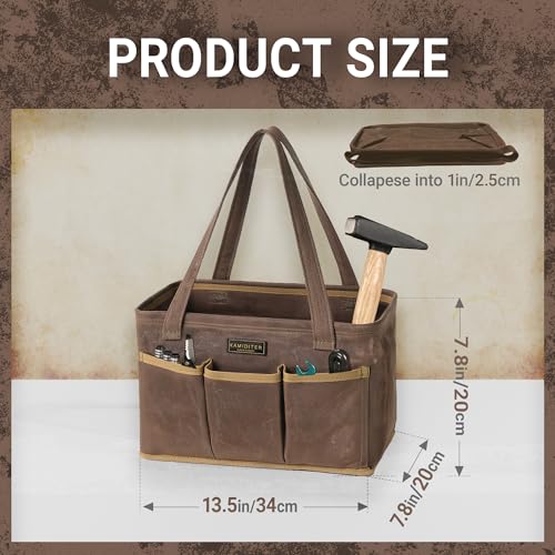 13.5-Inch Foldable Open Top Waxed Canvas Tool Bag, Multi-Purpose Wrench Tool Pouch with Handle, Durable and Water Resistant(Grey) - color: Grey, size: 13.5 Inch
