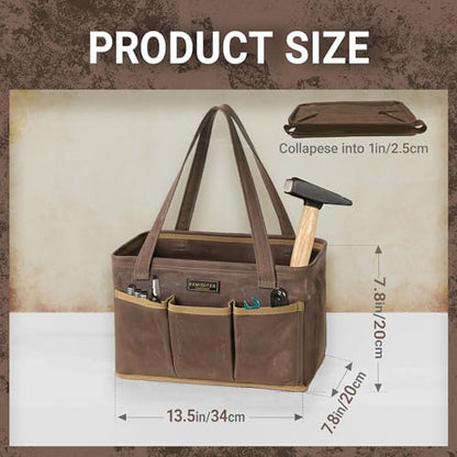 13.5-Inch Foldable Open Top Waxed Canvas Tool Bag, Multi-Purpose Wrench Tool Pouch with Handle, Durable and Water Resistant(Grey) - color: Grey, size: 13.5 Inch