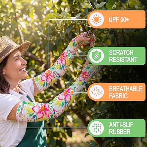 Evridwear Gardening Sleeves,UV Protection Cooling Arm Sleeve Women Men - color: Spring Floral, size: Small-Medium