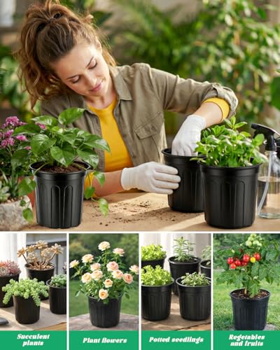 LWWTBS 1 Gallon Plastic Plant Nursery Pots 65Pcs Seedling