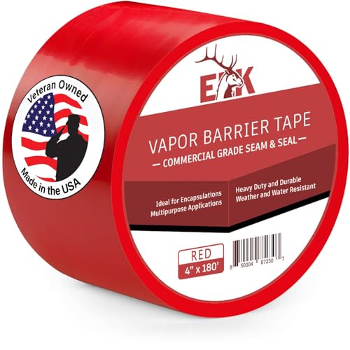 ELK Vapor Barrier Tape - 4” x 180ft - PE 7mm Polyethylene Seam Tape - Moisture Barrier Seam & Seal for Crawlspace Encapsulations & Waterproof Marine Tape - Red - color: Red