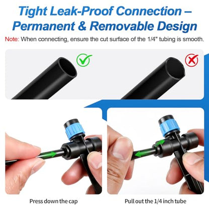 20 Pack Quick Connect 1/4 Inch Drip Irrigation Emitters, 1/4'' Drip in-line Pass Through Vortex Emitters Adjustable 360 Degree Dripline Stake Emitter with 10 Plugs for DIY Sprinkler Systems - color: Blue Vortex Emitter-2Way