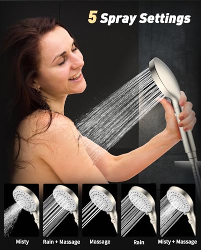 FASDUNT High Pressure Handheld Shower Head with Hose, Brushed Nickel - color: Brushed Nickel, style: 6 Spray-Settings