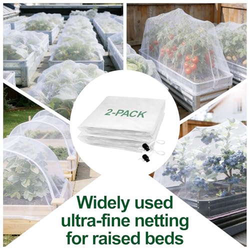 2 Pack Garden Netting for Raised Beds, Fits 4 x 2 ft Rectangular Beds - size: For 4×2 ft (L×W)