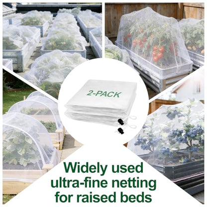 2 Pack Garden Netting for Raised Beds, Fits 4 x 2 ft Rectangular Beds - size: For 4×2 ft (L×W)