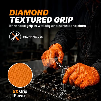 TitanFlex Heavy Duty Industrial Orange Nitrile Gloves, 8-mil, Gloves Disposable Latex Free with Raised Diamond Texture Grip, Powder Free, Rubber Glove, Mechanic Gloves,100-ct Box (Small) - color: 02 8mil (100ct), size: Small