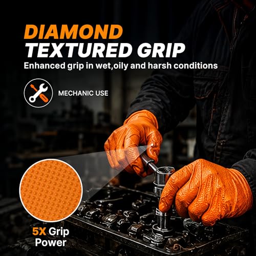 TitanFlex Heavy Duty Industrial Orange Nitrile Gloves, 8-mil, Gloves Disposable Latex Free with Raised Diamond Texture Grip, Powder Free, Rubber Glove, Mechanic Gloves,1000-ct Case (XL) - color: 03 8mil (1000ct), size: X-Large