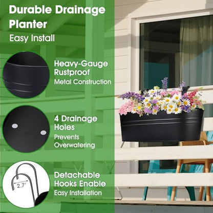 Railing Planter Box, 16" Large Hanging Planters for Outdoor Plants, 3 Pack