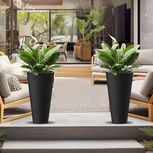 Kante 2-Pack All-Weather 18" H Round Tapered Black Plastic Planters - color: Black, size: 18" H