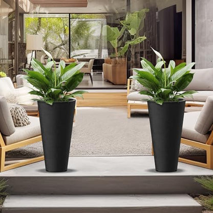 Kante 2-Pack All-Weather 18" H Round Tapered Black Plastic Planters - color: Black, size: 18" H