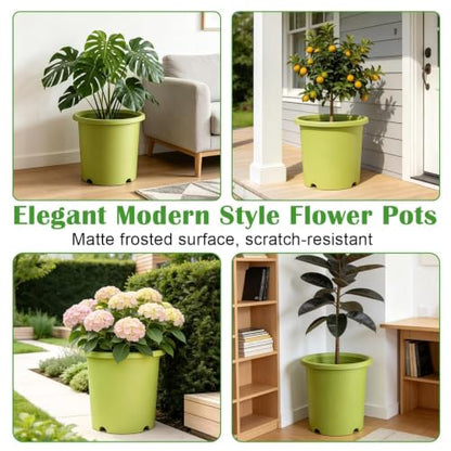 4-Pack 16 inch Large Deep Planters for Outdoor Plants -Light Green - color: Light Green
