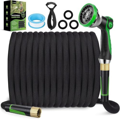 Non-Expanding Garden Hose 150 ft, 360° Anti-Kink Swivel Fittings - color: Black, size: 150ft