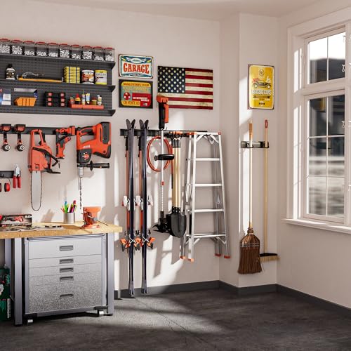 Garden Tool Organizer Wall Mount, 48 inches Tool Storage Rack with Adjustable Hooks, 600lbs Adjustable Heavy Duty Metal Hooks, Yard Shed Rack Holder System Hanging Rake Broom Mop, Father's day gifts - size: 48"