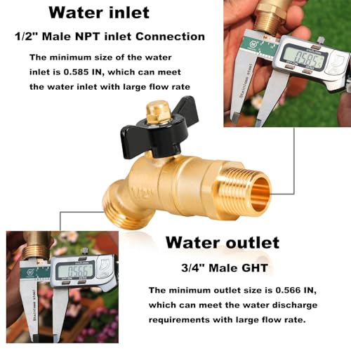 Brass Ball Valve Full Flow 1/2" Male NPT inlet Connection with 3/4" Male GHT water hose outlet Heavy-Brass Faucet for gardens and patios (1/2 inlet Butterfly 2PCS) - color: 1/2 inlet Butterfly 2PCS