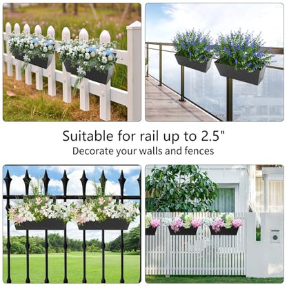 16 Inch Railing Planters Box Metal Hanging Flower Pot 5 Pcs - color: Black-5pcs