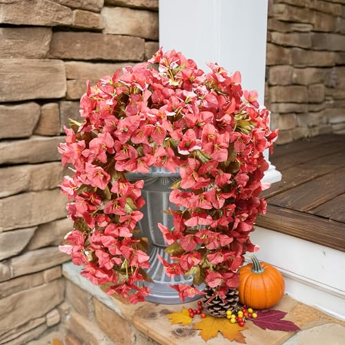 2 PCS Bougainvillea Artificial Hanging Flowers Plants for Outdoors, Red - color: Red B