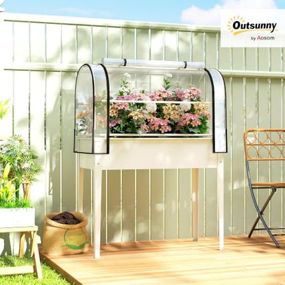 Outsunny Raised Garden Bed with Flip-Up Cover 39.4" x 19.3" x 53.5", White - color: White