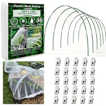 Garden Netting Kit for Raised Beds,6set Garden Hoops,10x33ft Insect Netting