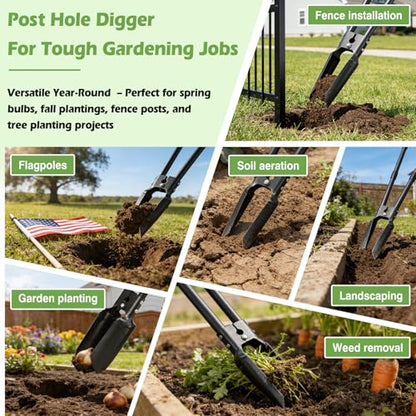 Post Hole Digger, 54” Manual Plant Hole Digging Tool for Gardening, Soil Plugging, Cultivating, Weeding,Heavy Duty Metal Holes Digger Tool with Sharp Blade for Fence Installation Bulbs Planting