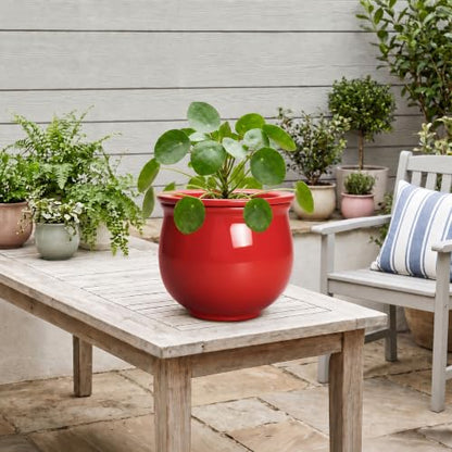 8 Inch Ceramic Self Watering Pots with Absorbent Inner Pot, Red - color: Red, size: 8 Inch