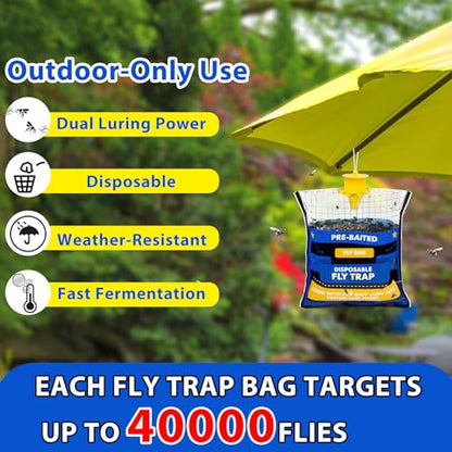 Large 8 Pack Pre-Baited Fly Traps Outdoor Fly Trap for Patio Farm Ranch - size: 8 Packs