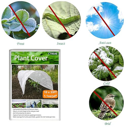 Plant Covers Freeze Protection 10 Ft x 33 Ft 1.1oz Frost Cloth Plant Freeze Protection, Floating Row Cover Frost Blanket for Outdoor Plants Winter Garden Covers for Vegetables