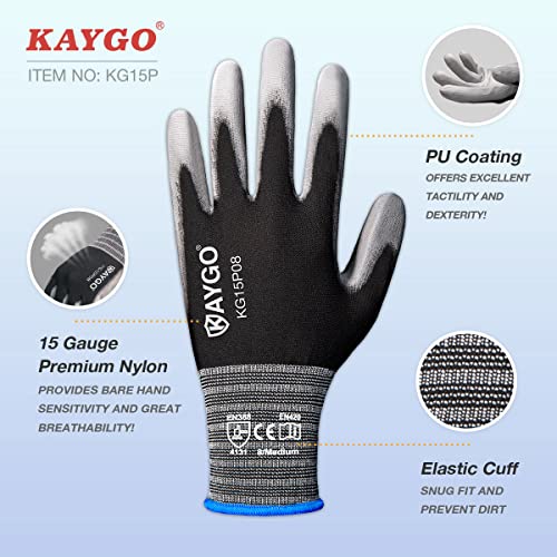 KAYGO Ultra Thin PU Coated Work Gloves, Nylon Knit, KG15P, 12 Pairs - color: Blue, size: XX-Large