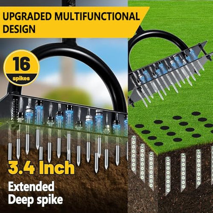 Lawn Aerator Tool with 16 Steel Spikes, Grass Aerator Lawn Tools with Spring-Loaded Design & Adjustable T-Handle, Pre-Assembled Hand Aerator Lawn Tool for Lawn, Courtyard and Garden - size: M -16 Spikes